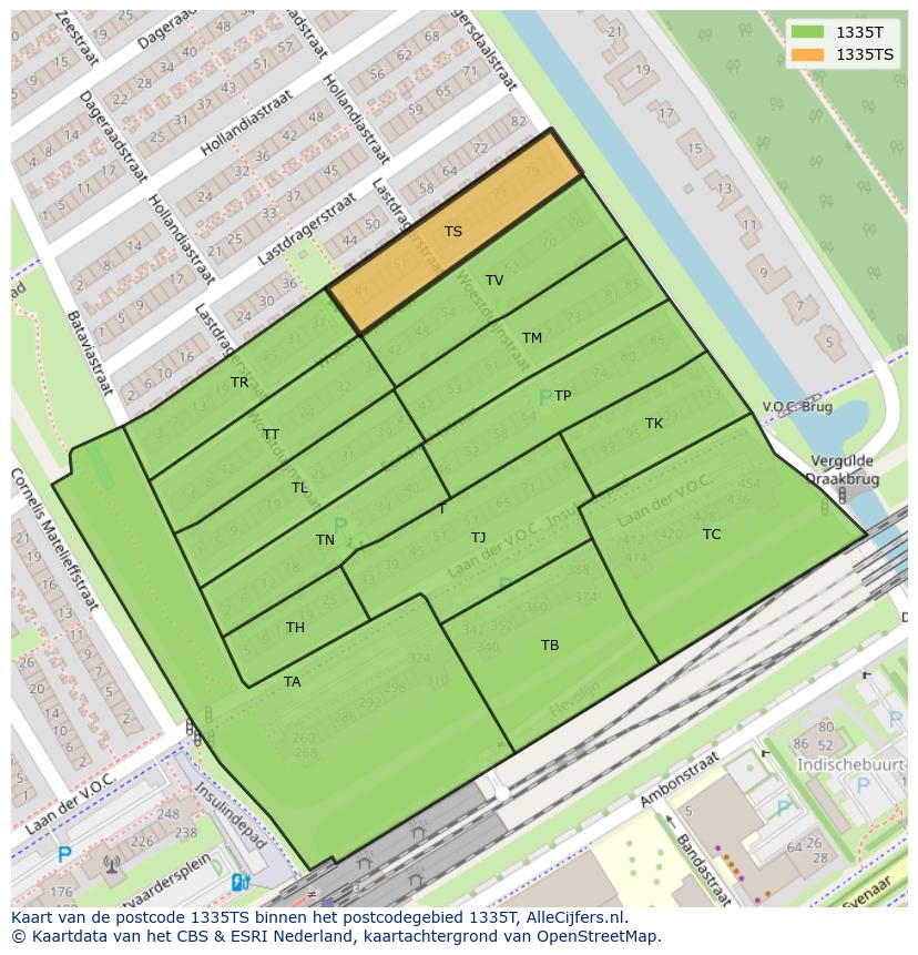 Afbeelding van het postcodegebied 1335 TS op de kaart.