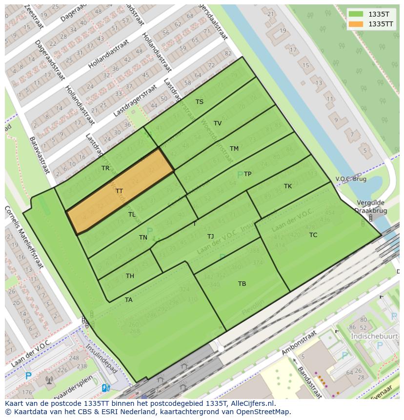 Afbeelding van het postcodegebied 1335 TT op de kaart.