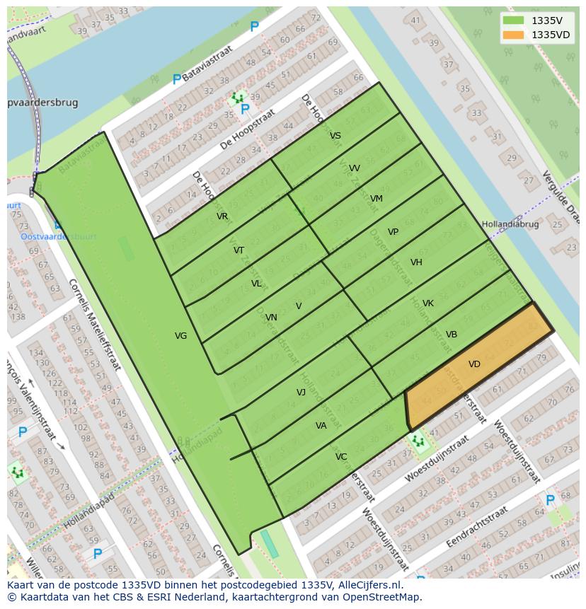 Afbeelding van het postcodegebied 1335 VD op de kaart.