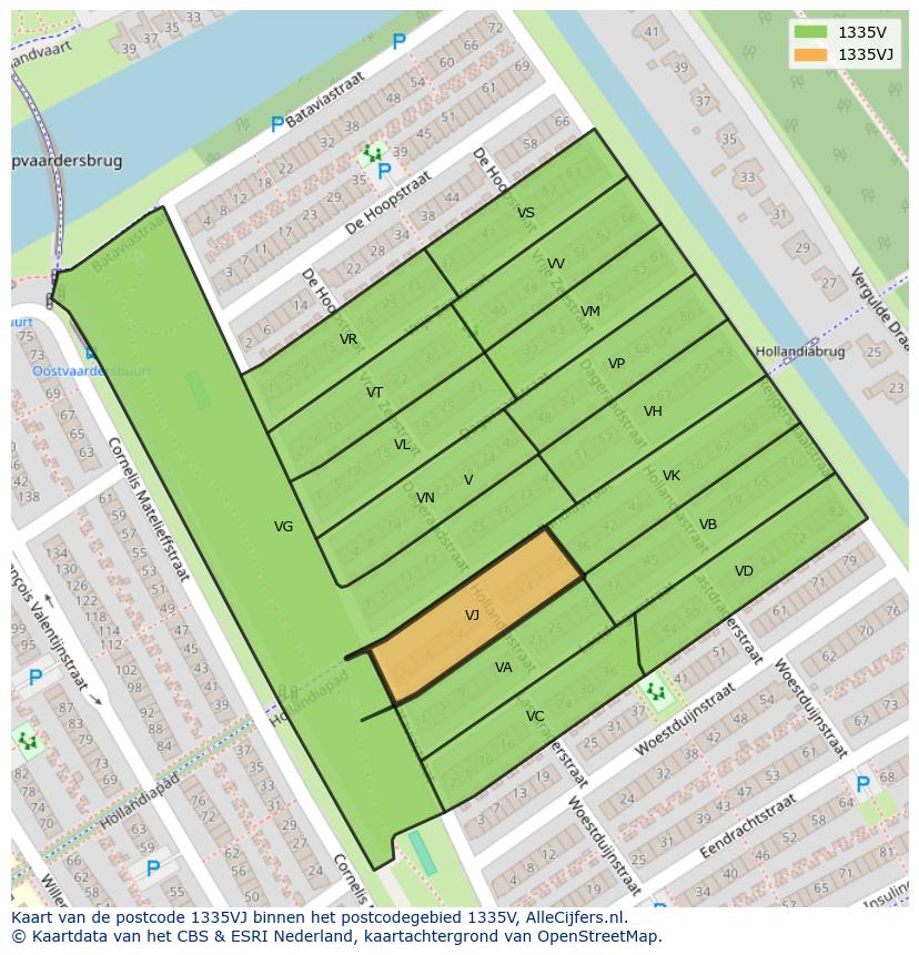 Afbeelding van het postcodegebied 1335 VJ op de kaart.