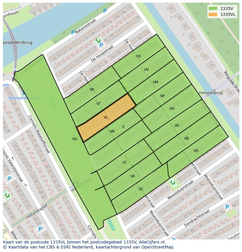 Afbeelding van het postcodegebied 1335 VL op de kaart.