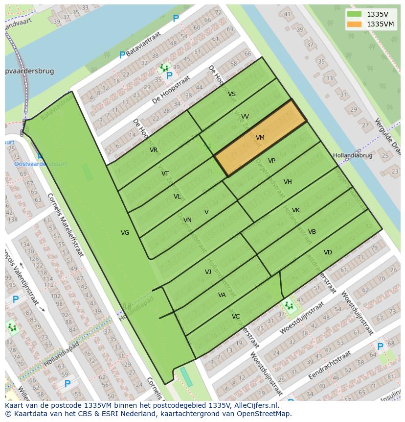 Afbeelding van het postcodegebied 1335 VM op de kaart.