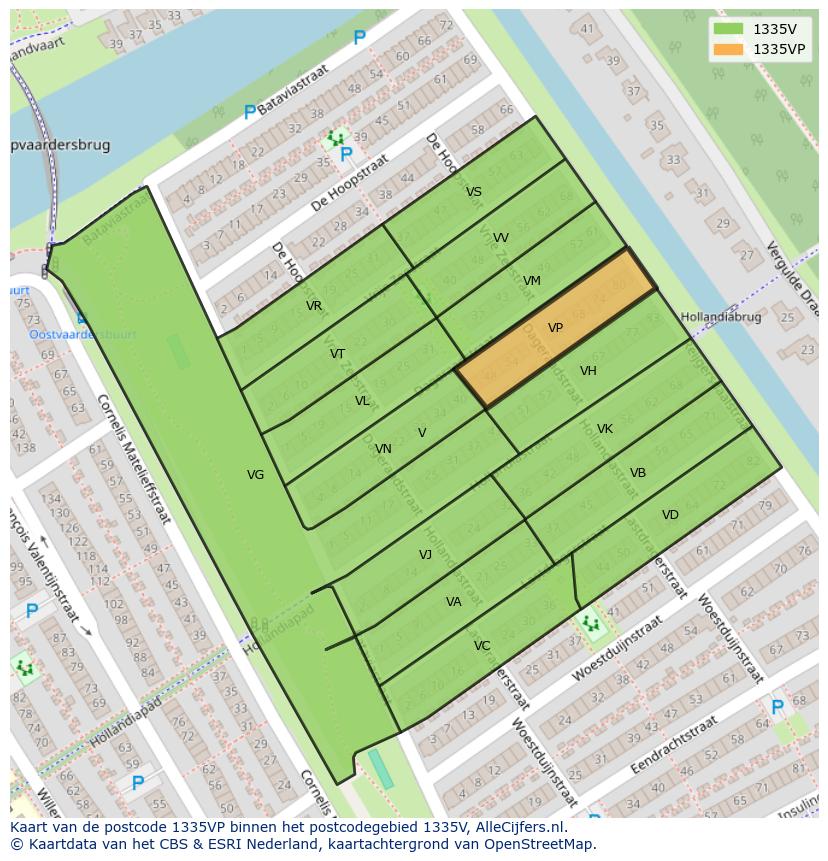 Afbeelding van het postcodegebied 1335 VP op de kaart.