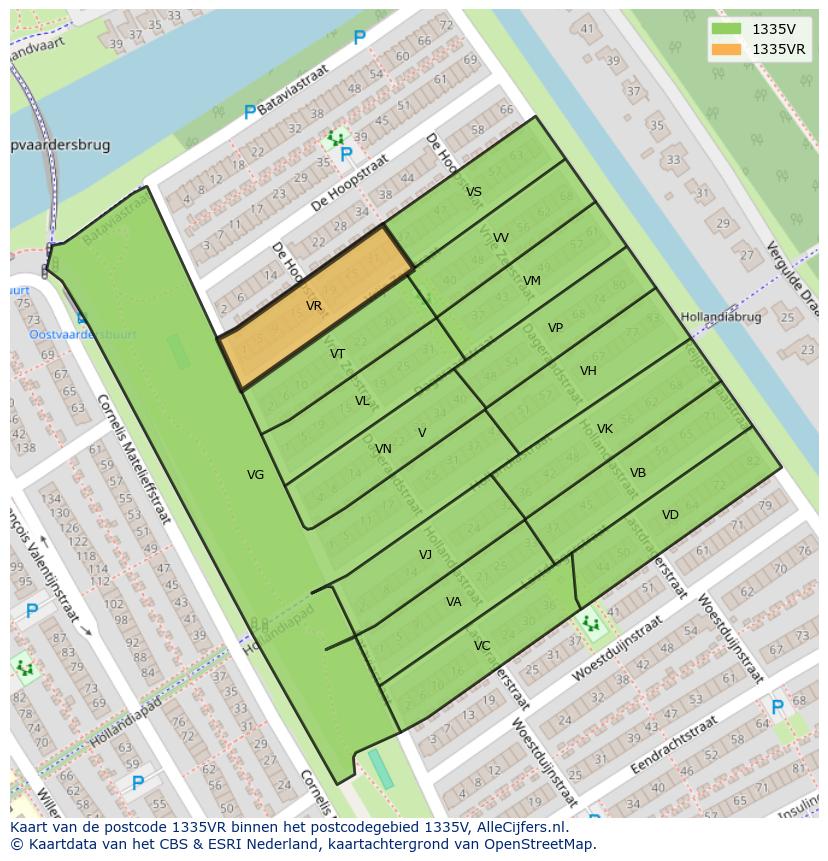 Afbeelding van het postcodegebied 1335 VR op de kaart.