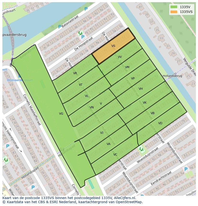 Afbeelding van het postcodegebied 1335 VS op de kaart.
