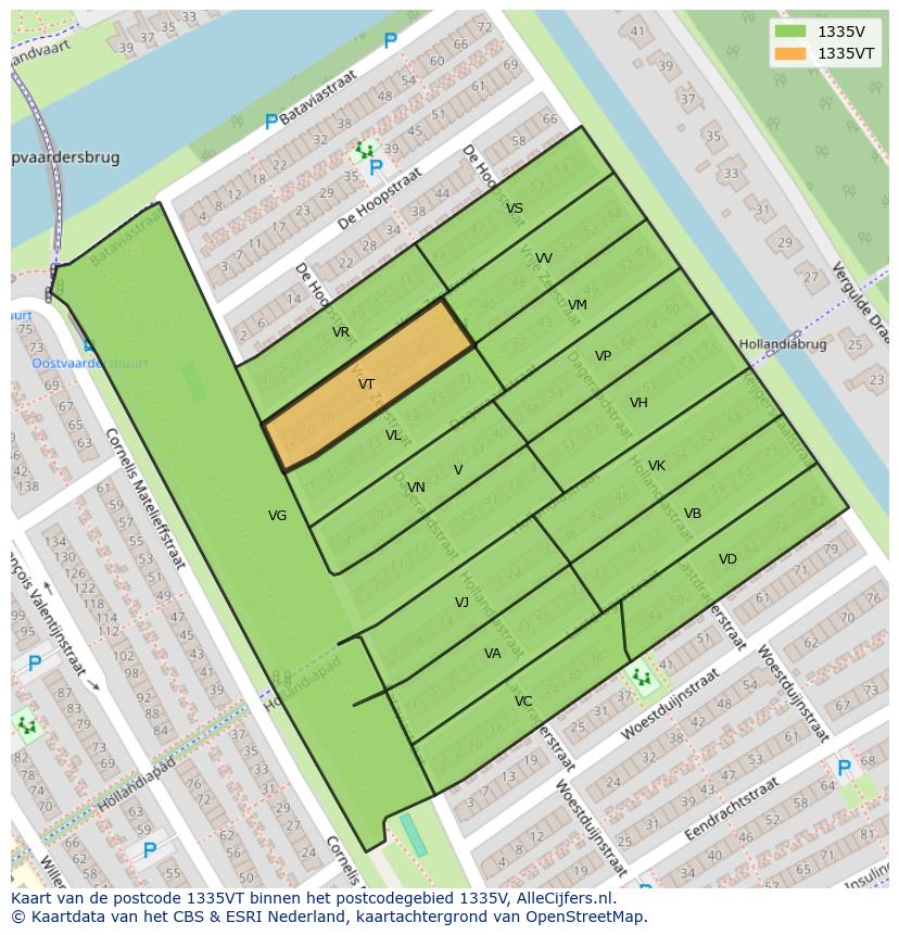 Afbeelding van het postcodegebied 1335 VT op de kaart.