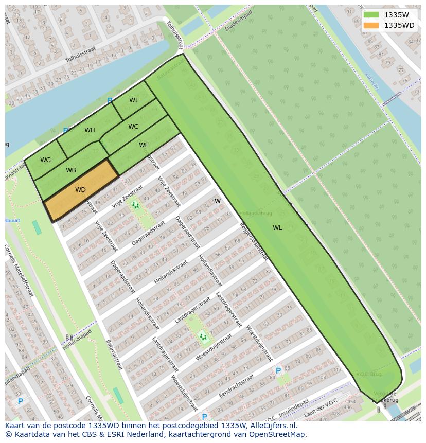 Afbeelding van het postcodegebied 1335 WD op de kaart.