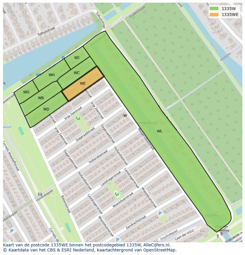 Afbeelding van het postcodegebied 1335 WE op de kaart.