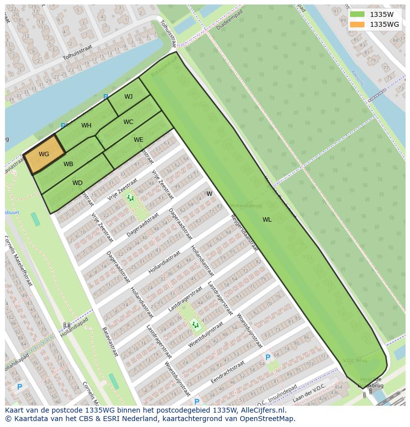 Afbeelding van het postcodegebied 1335 WG op de kaart.