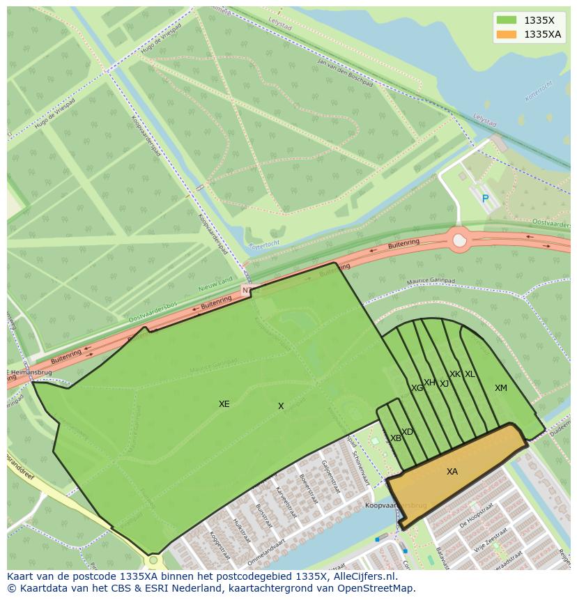 Afbeelding van het postcodegebied 1335 XA op de kaart.