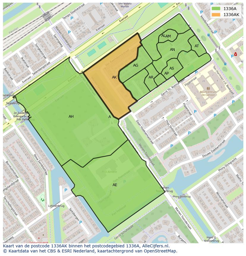 Afbeelding van het postcodegebied 1336 AK op de kaart.
