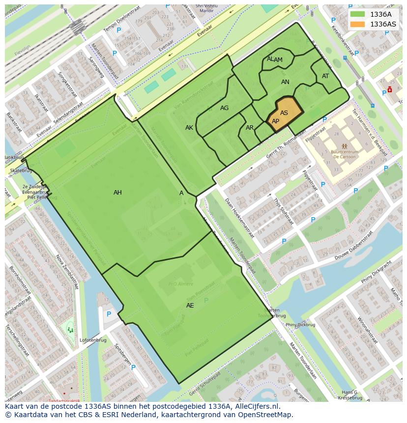 Afbeelding van het postcodegebied 1336 AS op de kaart.