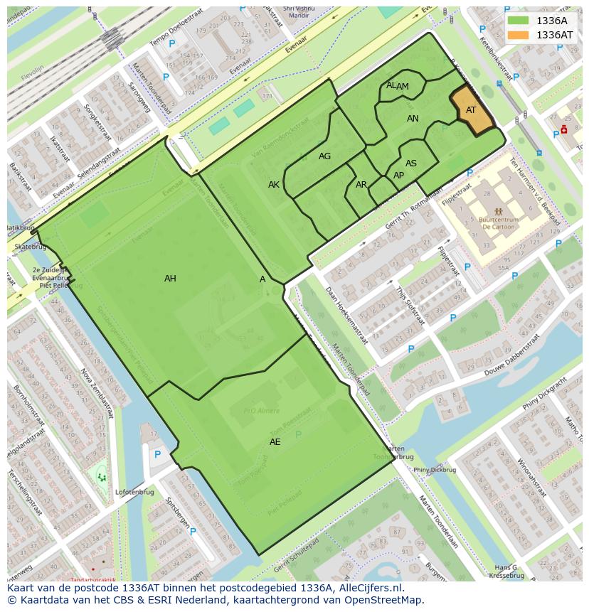 Afbeelding van het postcodegebied 1336 AT op de kaart.