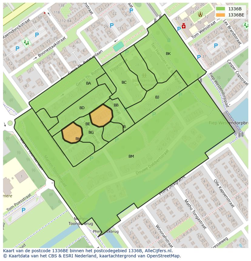 Afbeelding van het postcodegebied 1336 BE op de kaart.
