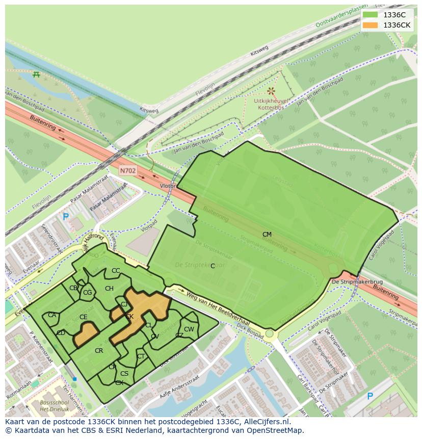 Afbeelding van het postcodegebied 1336 CK op de kaart.