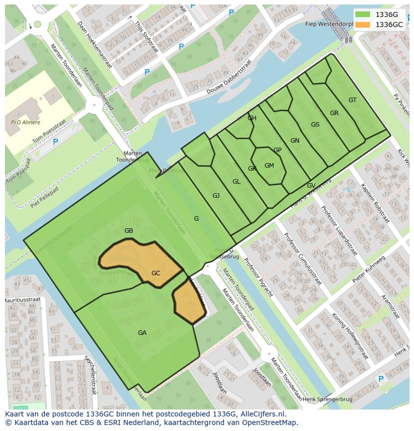 Afbeelding van het postcodegebied 1336 GC op de kaart.