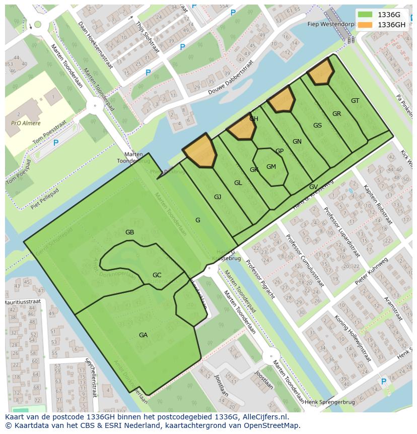 Afbeelding van het postcodegebied 1336 GH op de kaart.