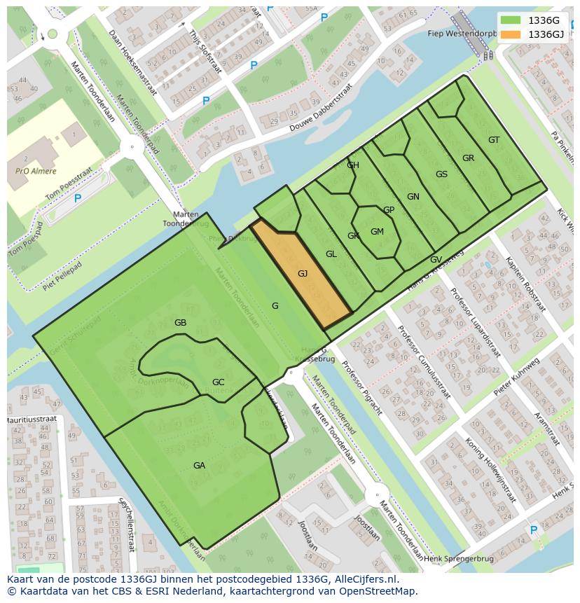 Afbeelding van het postcodegebied 1336 GJ op de kaart.