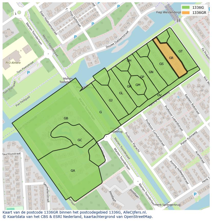 Afbeelding van het postcodegebied 1336 GR op de kaart.