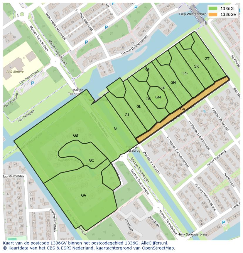 Afbeelding van het postcodegebied 1336 GV op de kaart.