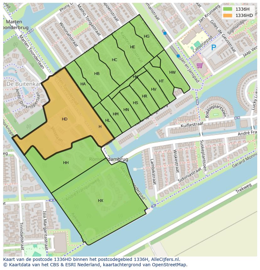 Afbeelding van het postcodegebied 1336 HD op de kaart.