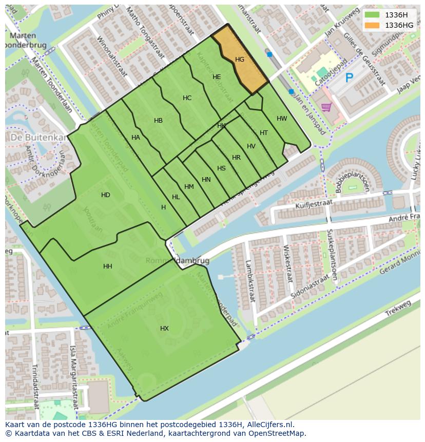 Afbeelding van het postcodegebied 1336 HG op de kaart.