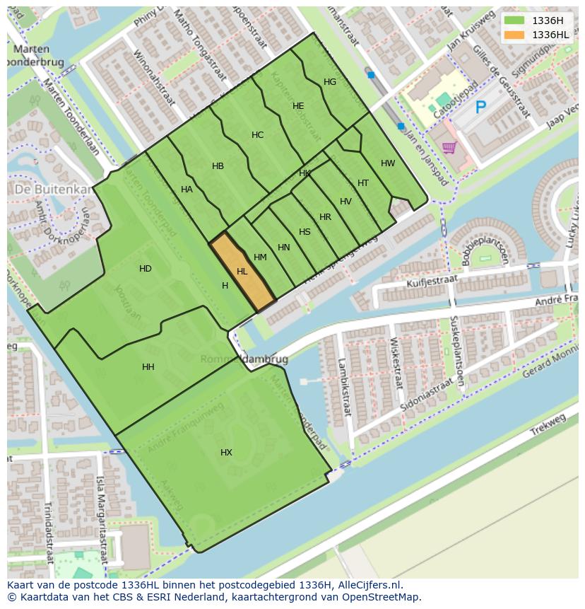 Afbeelding van het postcodegebied 1336 HL op de kaart.