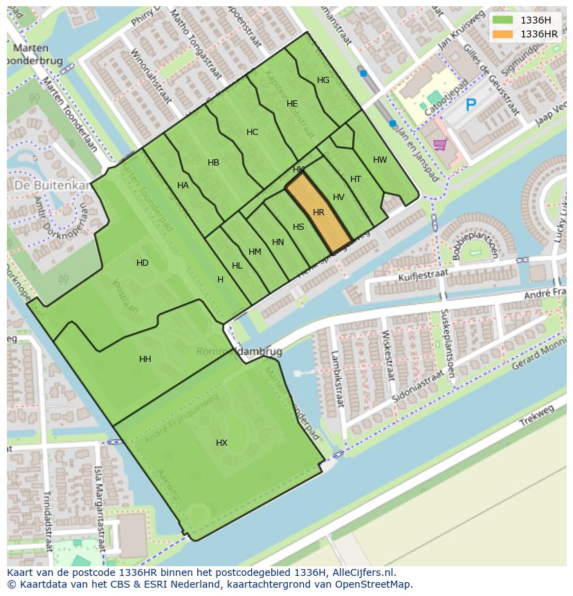 Afbeelding van het postcodegebied 1336 HR op de kaart.