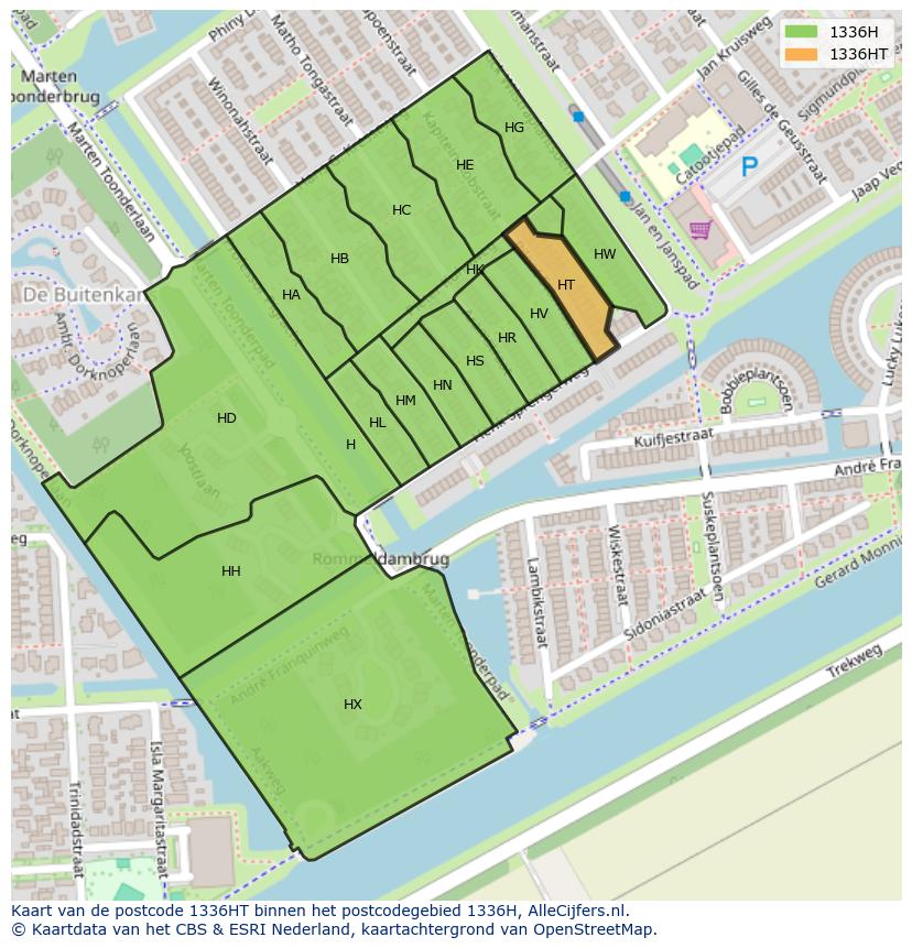 Afbeelding van het postcodegebied 1336 HT op de kaart.
