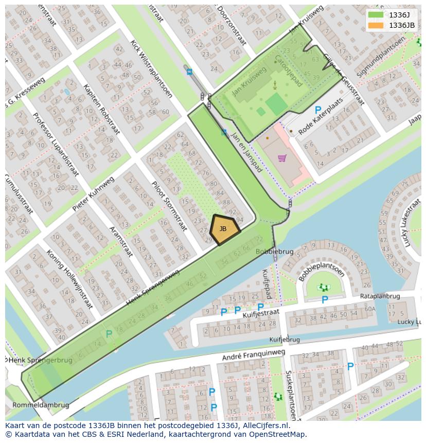 Afbeelding van het postcodegebied 1336 JB op de kaart.