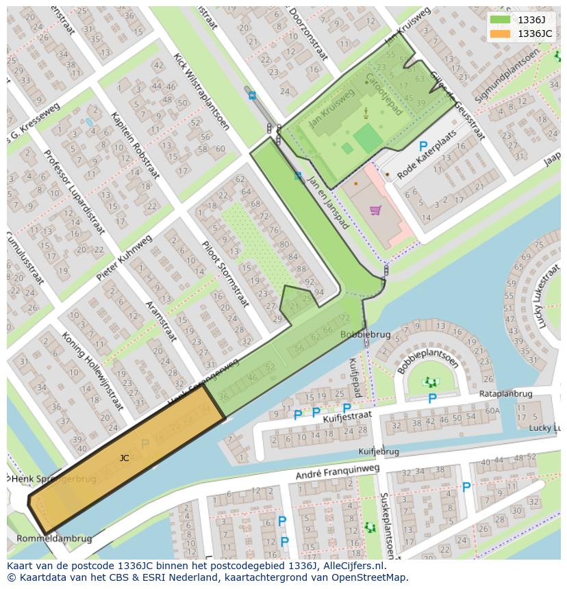 Afbeelding van het postcodegebied 1336 JC op de kaart.