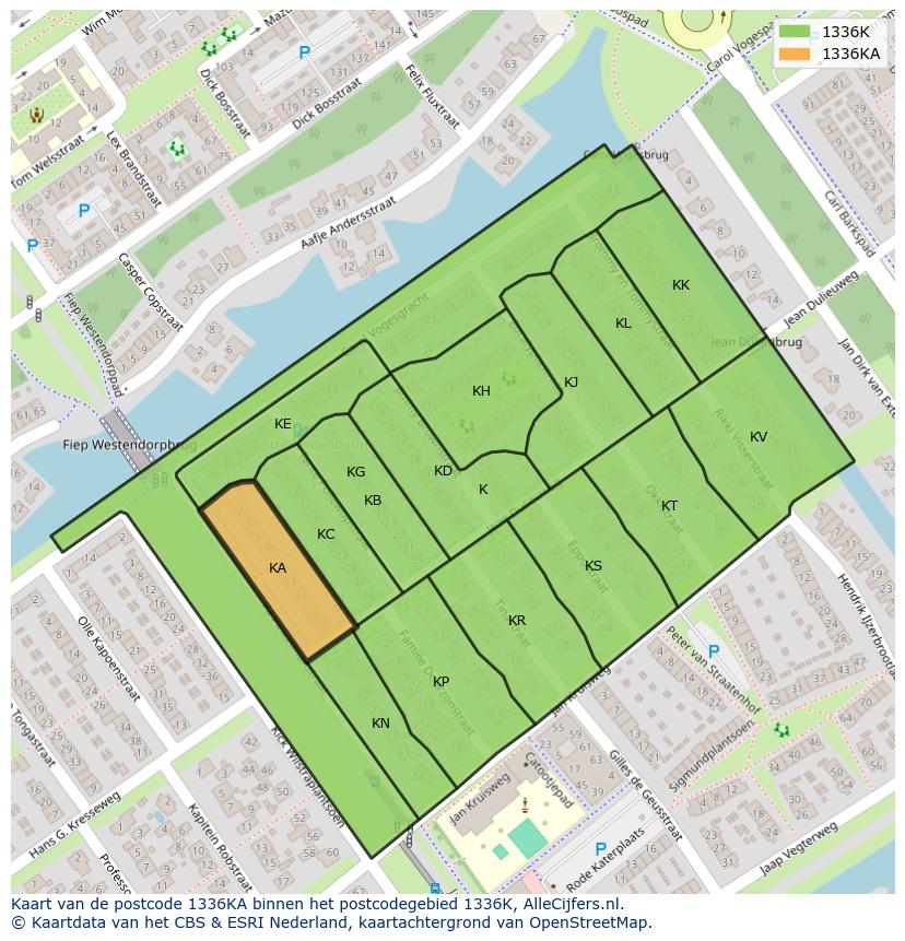 Afbeelding van het postcodegebied 1336 KA op de kaart.
