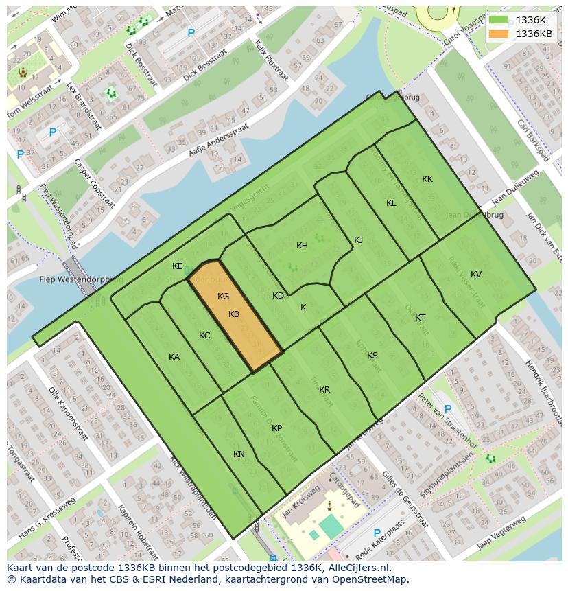 Afbeelding van het postcodegebied 1336 KB op de kaart.