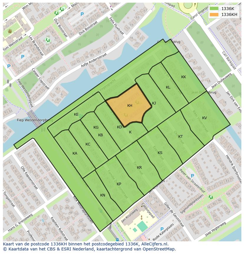 Afbeelding van het postcodegebied 1336 KH op de kaart.