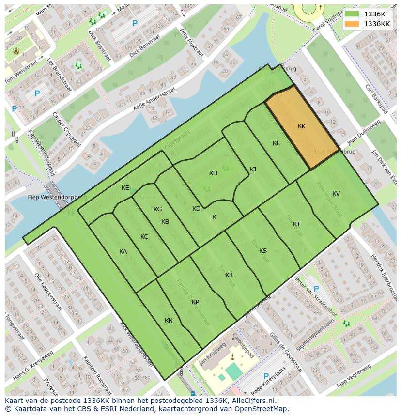 Afbeelding van het postcodegebied 1336 KK op de kaart.