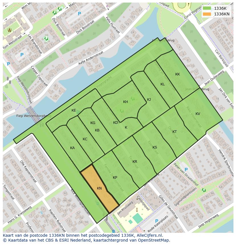 Afbeelding van het postcodegebied 1336 KN op de kaart.
