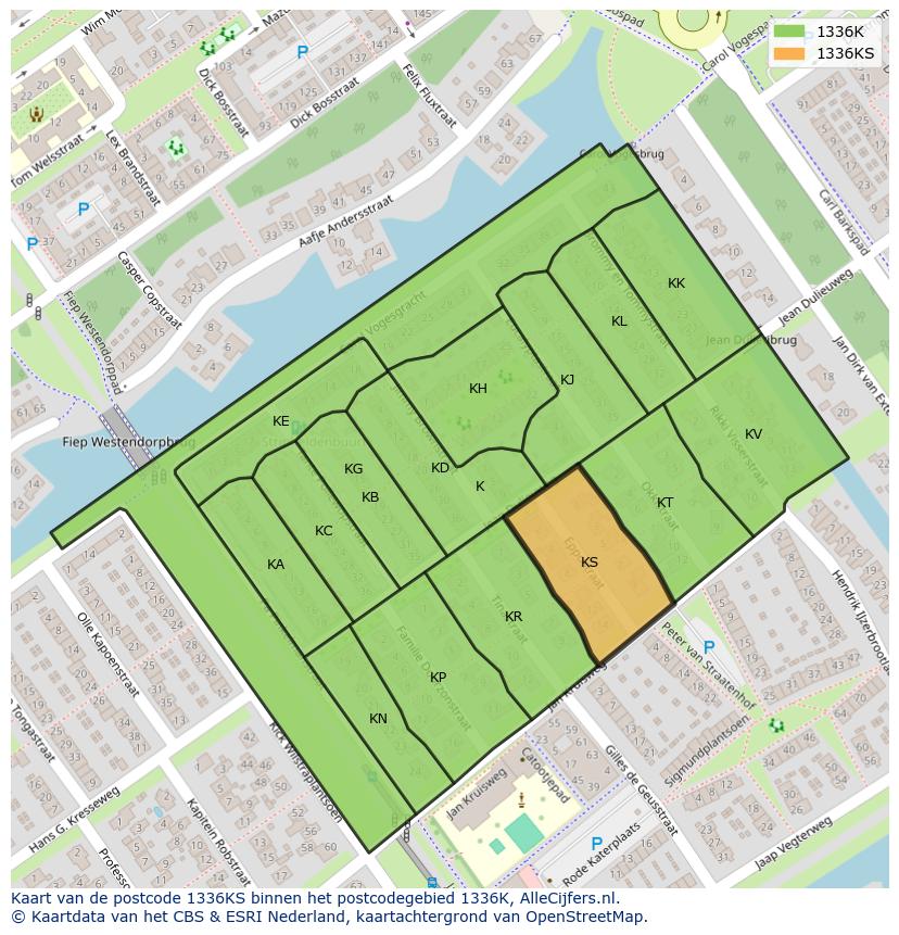 Afbeelding van het postcodegebied 1336 KS op de kaart.