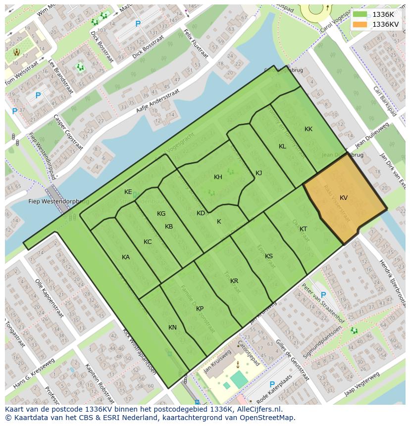 Afbeelding van het postcodegebied 1336 KV op de kaart.