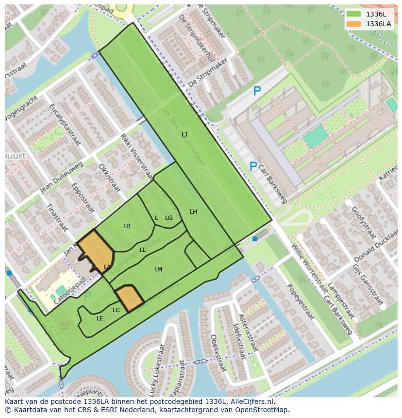 Afbeelding van het postcodegebied 1336 LA op de kaart.