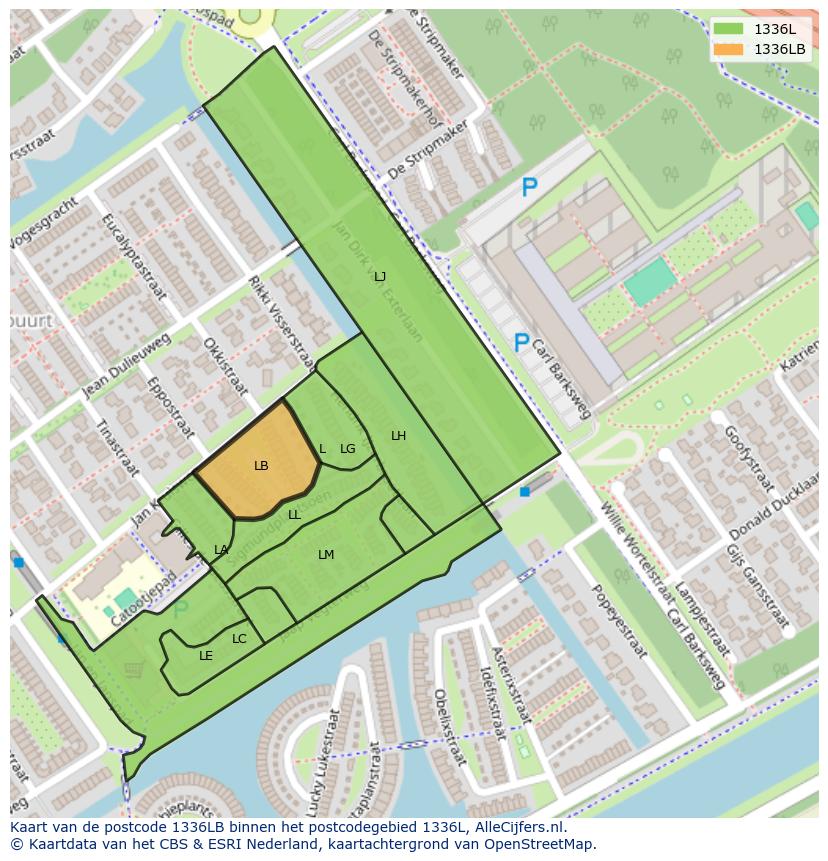 Afbeelding van het postcodegebied 1336 LB op de kaart.