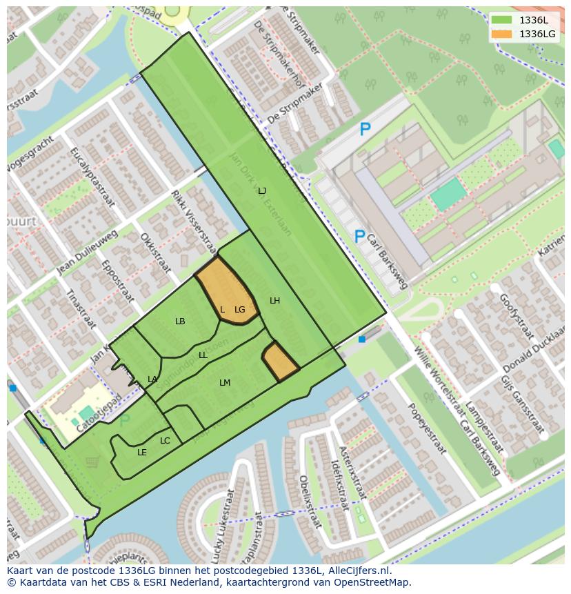 Afbeelding van het postcodegebied 1336 LG op de kaart.