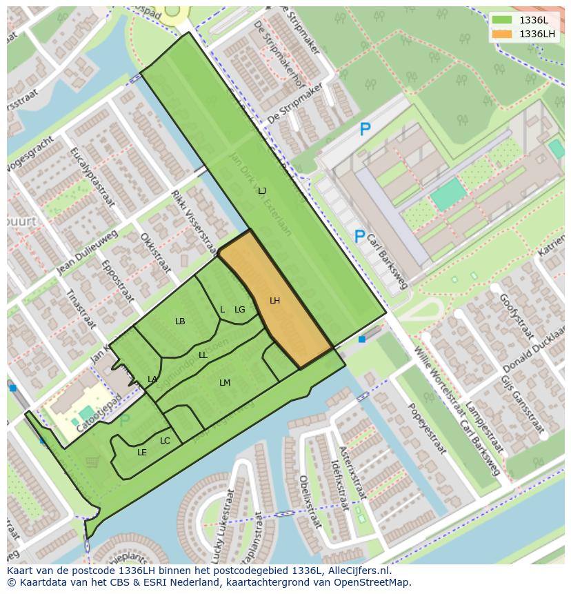 Afbeelding van het postcodegebied 1336 LH op de kaart.
