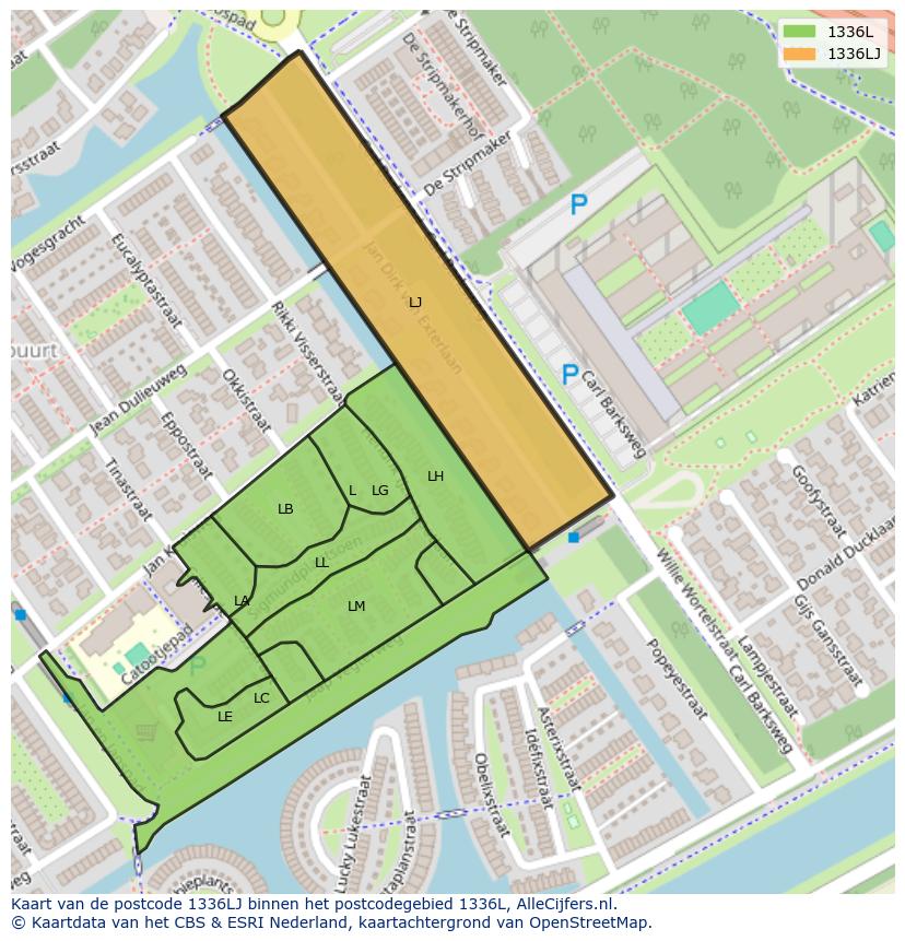 Afbeelding van het postcodegebied 1336 LJ op de kaart.