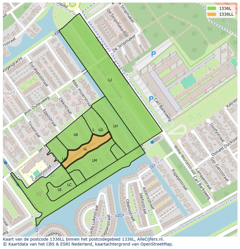 Afbeelding van het postcodegebied 1336 LL op de kaart.