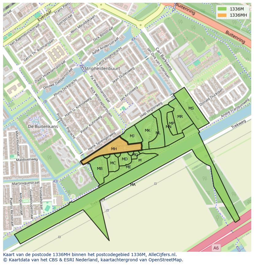 Afbeelding van het postcodegebied 1336 MH op de kaart.