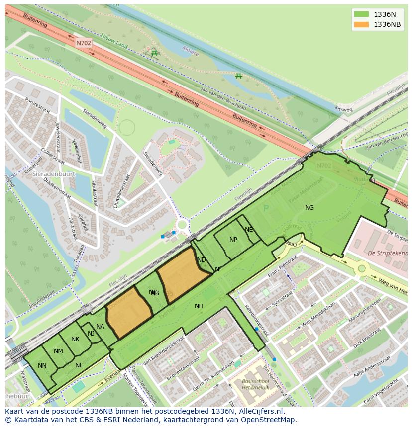 Afbeelding van het postcodegebied 1336 NB op de kaart.