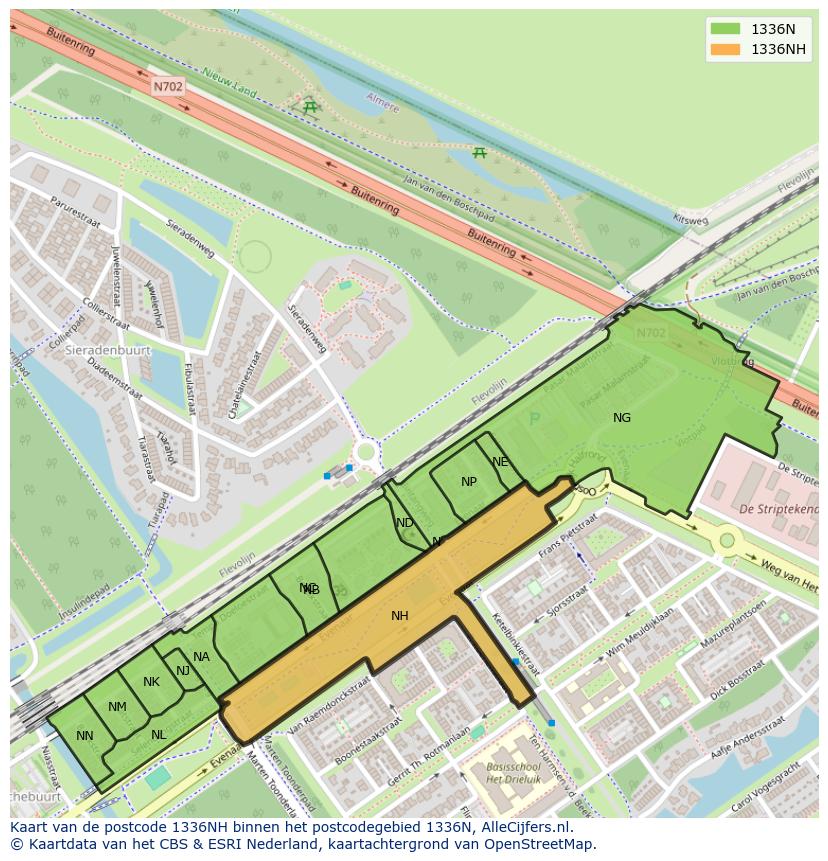 Afbeelding van het postcodegebied 1336 NH op de kaart.