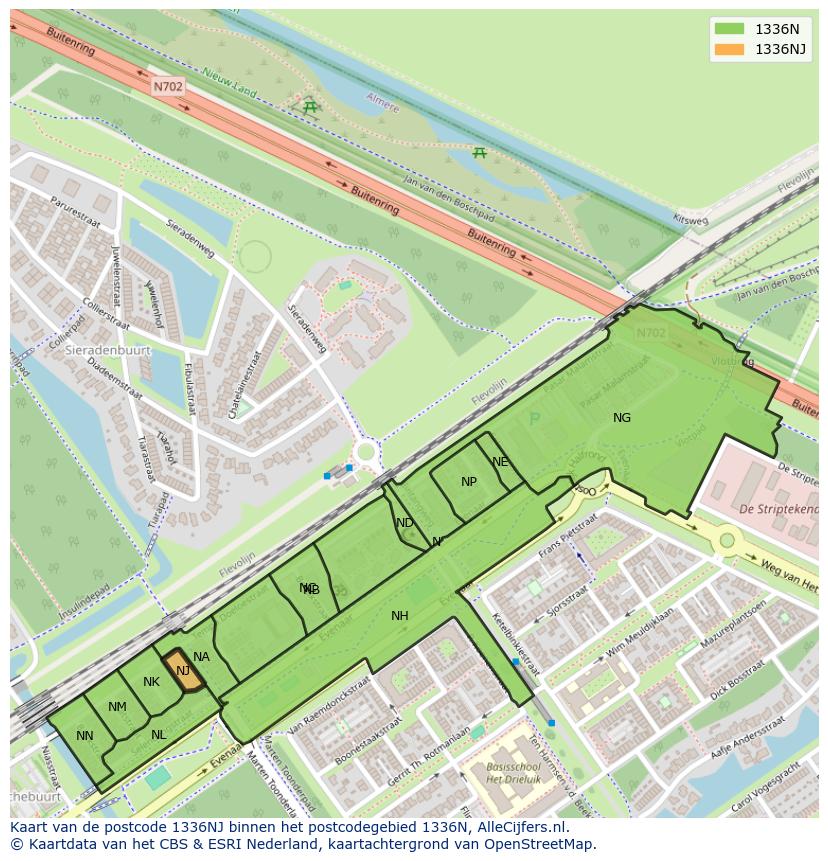 Afbeelding van het postcodegebied 1336 NJ op de kaart.