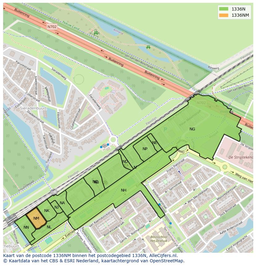 Afbeelding van het postcodegebied 1336 NM op de kaart.
