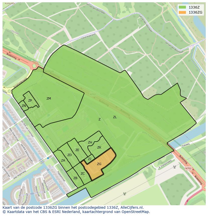 Afbeelding van het postcodegebied 1336 ZG op de kaart.